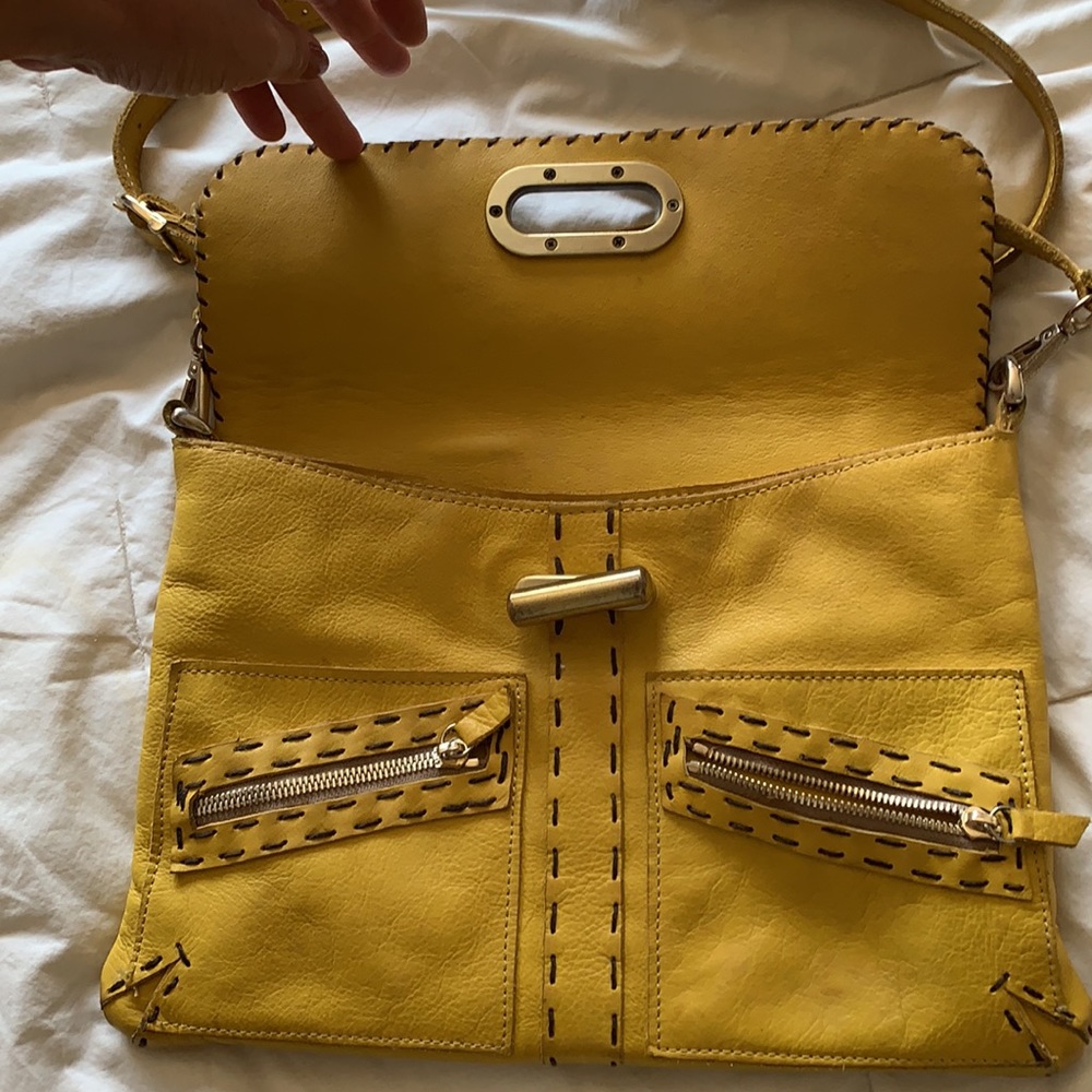 Salvatore Mustard Yellow Leather Crossbody Bag Gem